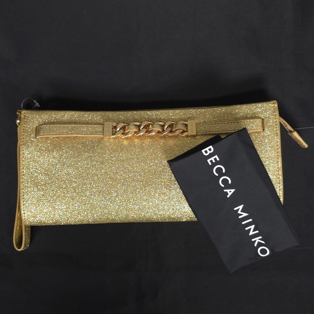 REBECCA MINKOFF Womens New Wristlet Bag‎ Curb Link Clutch Gold HF24TGFCLT